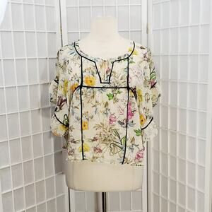 H&M Women’s Semi Sheer Floral Flutter Sleeves Blouse Top Shirt Blouse Size: 4